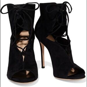 Gianvito Rossi Black Julia Suede Cutout Lace-up 105mm Boots/Booties Size 38